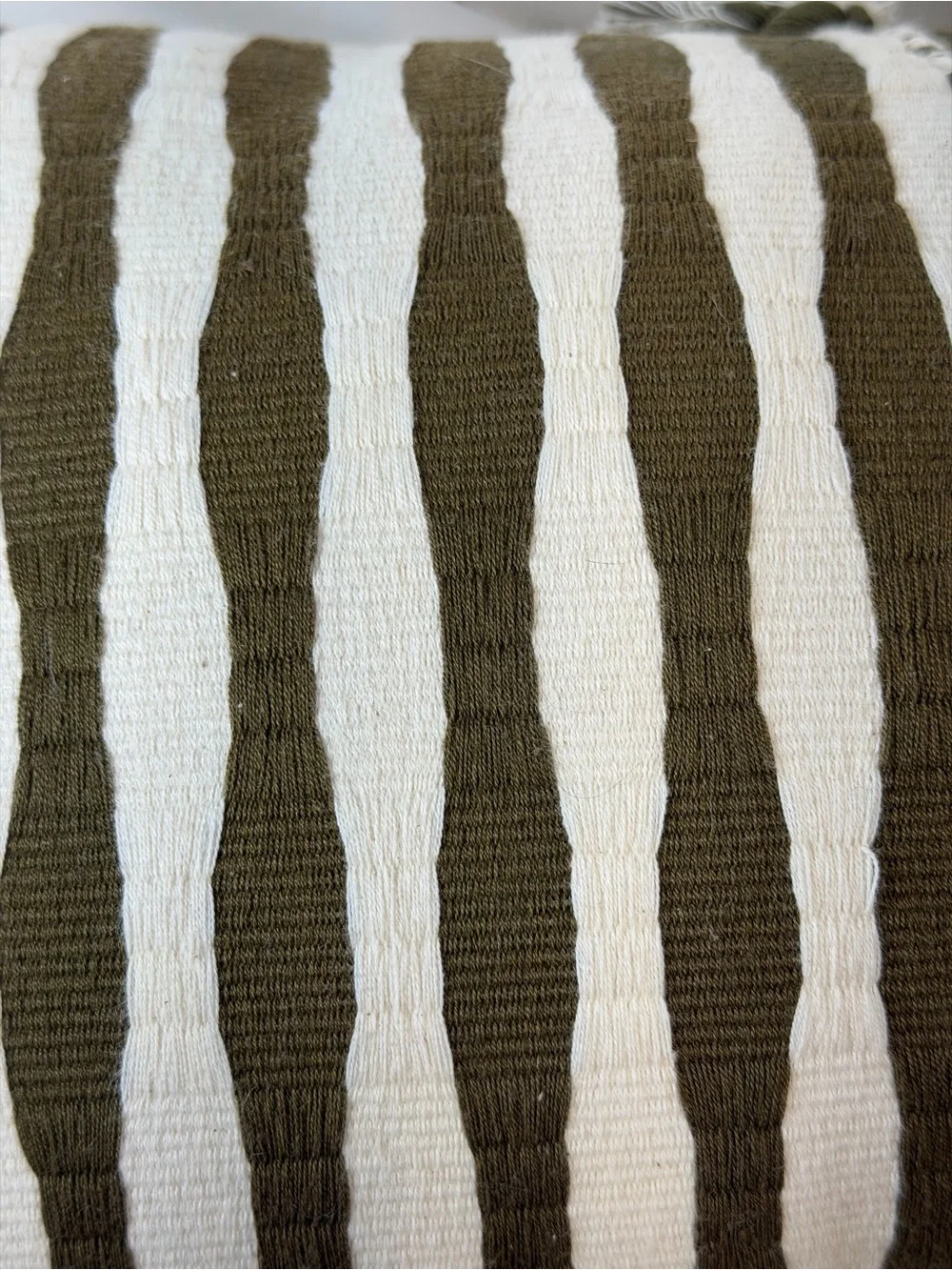 Archive NY Antigua 12x20 Inch Green & Cream Striped With Tassels Lumbar Pillow